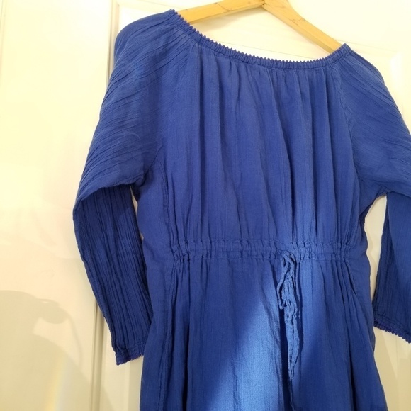 Athleta Calico Tunic Cerulean Tie Front Tassel Top - Picture 3 of 8